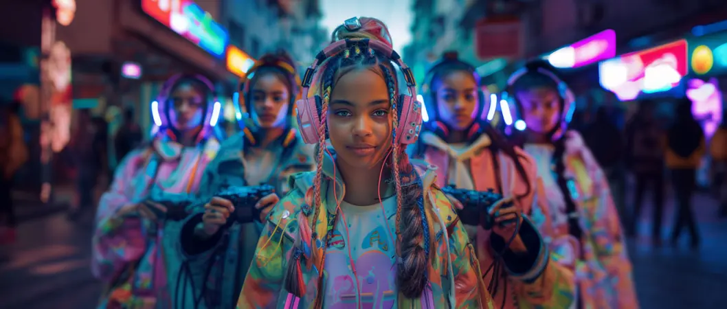 Cyberpunk futuristic crowd